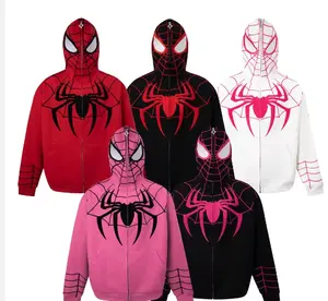 Wholesale 2024 New Men's Spider Full Zip up Hoodie French Terry Hip Hop Oversize Custom Zipper Hoodie Cute Anime Cospaly Costume