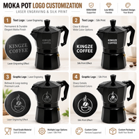 Cafetière à expresso en aluminium Kingze avec logo personnalisé, 1-2-3-6-9-12 tasses, cafetière italienne classique Moka pour la maison, le bureau et les entreprises