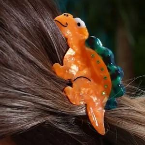 CHENGHE 2024, pinzas para el pelo con diamantes de imitación de acetato para mujeres y niñas, venta al por mayor personalizada, bonitos dibujos animados de animales, dinosaurios, accesorios para el cabello