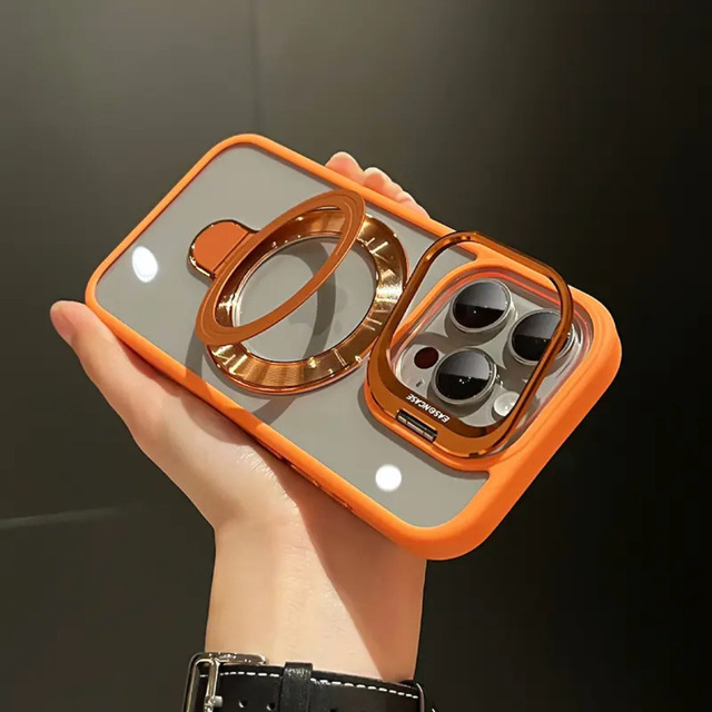 For iPhone 17 16 15 14 13 12 Pro Max Magnetic Clear Cover Camera Protection Phone Case Metal Stand with Ring Holder TPU PC Cover