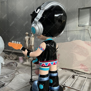 Escultura de Niño de Dibujos Animados en Fibra de Vidrio, Figura Decorativa para Exteriores con Soporte para Suelo, Estatua de Juguete Musical con Guitarra - Product Image 3