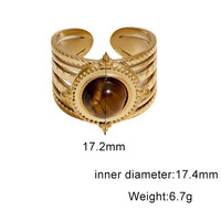 RS1165 Vintage Wasserdichter 18k Vergoldeter Edelstahl Ovaler Grüner Weißer Edelstein Offener Manschettenring für Damen 2022