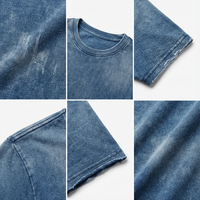 T-shirt oversize délavé à l'acide pour homme, T-shirt décontracté en denim bleu délavé, T-shirt à manches courtes délavé, T-shirt vintage délavé à l'acide