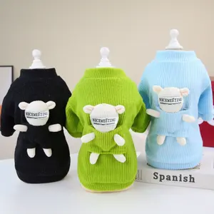 New Cute Warm Knitted Dog Sweater Dog Coats Pet Clothes Winter for Cat Teddy Solid Color Dog Clothing with Bear Toy