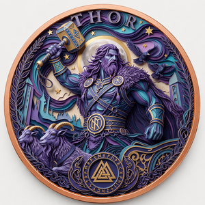 Moneta in Rame Puro 999 da <span class=keywords><strong>1</strong></span> oz, Mitologia Norrena <span class=keywords><strong>Thor</strong></span>, Rilievo 3D, Colorazione UV, Effetto Proof-Like, Arte Metallica - Product Image 2