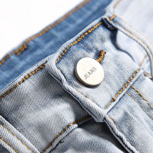 AeeDenim logotipo personalizado OEM cintura media lavado punto <span class=keywords><strong>azul</strong></span> <span class=keywords><strong>tiro</strong></span> algodón pantalones juveniles pantalones casuales pequeños Pantalones rectos - Product Image 4