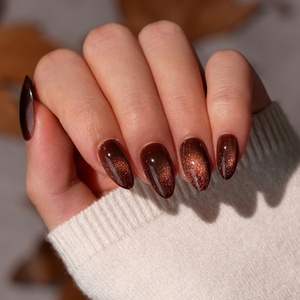 Uñas Postizas de Gel Suave con Diseño Ojo de Gato Marrón, Puntas de Uñas Falsas al por Mayor, Uñas a Presión de Alta Calidad al por Mayor - Product Image 1