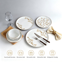 Vaisselle en céramique à motif de feuilles dorées, bordure dorée fine, assiettes et bols en porcelaine blanche, vaisselle pour mariage et cadeau de pendaison de crémaillère