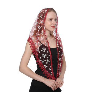 Donna donna <span class=keywords><strong>elegante</strong></span> triangolo scialle di pizzo floreale nappa <span class=keywords><strong>sciarpa</strong></span> avvolge sciarpe di Mantilla triangolari nere - Product Image 3