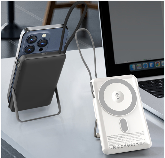 2026 Trending Semi-solid safe battery Magnetic Wireless Charger Stand Q2 Ver. 3 in 1 Wireless Power Bank for Phone Smart watch