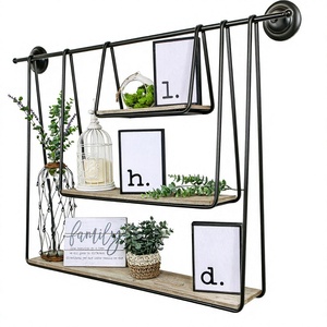Étagères murales tendance en fer, finition brillante, revêtement noir - Supports de présentation multifonctionnels pour cuisine, salon, pot de fleurs - Product Image 1