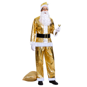 Costume de Père Noël pour homme, ensemble complet avec chapeau, ceinture et sac cadeau, idéal pour les fêtes de Noël dorées et les spectacles. - Product Image 3