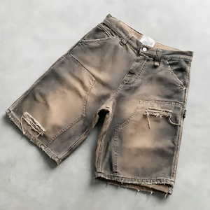 Pantalones cortos de mezclilla personalizados para hombre, de algodón desgastado, con doble rodilla, estilo carpintero, bajo MOQ - Product Image 3