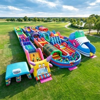 Parcours d'obstacles gonflable avec toboggan pour enfants et adultes, grande structure de divertissement extérieure pour course et défis