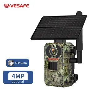 VESAFE 감시 Ai 스마트 야생 동물 사냥 트레일 트랩 식별 4mp 4g 태양 전지판이있는 야생 동물 비디오 카메라