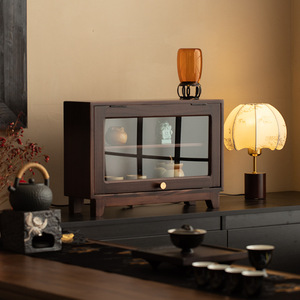 Chinese Style Solid Wood Desktop Display Cabinet For Teacups And Tea <b>Sets</b> <b>Square</b> Shape Black Walnut Wood - Product Image 4