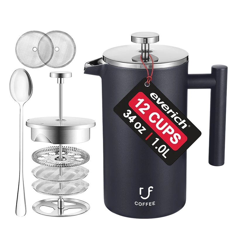 34oz French Presses Portable Tools Coffee Brewer Pot Double Layer 304 Stainless Steel French Press for Hotel