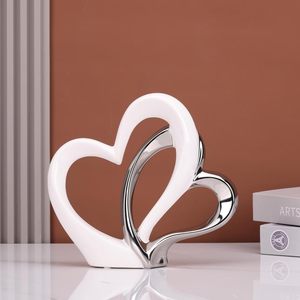 Decoración del hogar Mesa Porcelana Cerámica Doble forma de corazón Plateado Cerámica Decoración para el hogar - Product Image 5