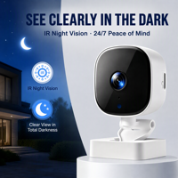 Caméra de sécurité WiFi 720p, caméra intérieure pour la maison, vision nocturne, audio bidirectionnel, application téléphonique, compacte