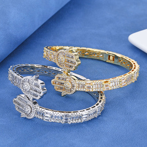 Iced Out Hamsa Hand Moissanite <b>Bracelet</b> 925 Sterling Silver VVS Fatima Palm Amulet Cuff Bling Wristwear GRA Certified - Product Image 4