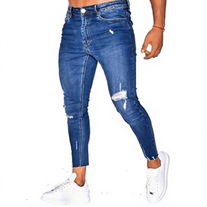 Pantalones vaqueros ajustados de mezclilla elástica de algodón y spandex para hombre, estilo casual y urbano, con efecto desgastado, de primera calidad - Product Image 5