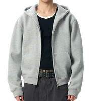 Hoodie court zippé coupe boxy pour homme en tissu molletonné floqué, avec épaules tombantes et broderie 3D, pour la vente en gros