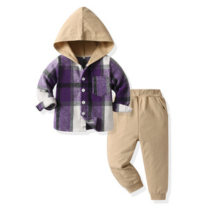 Ensemble de vêtements d'hiver neutres pour enfants, garçons et filles, chemise à carreaux Joker, <span class=keywords><strong>pantalon</strong></span> Harlan, 100% coton, à capuche, décontracté, boutique, long - Product Image 4