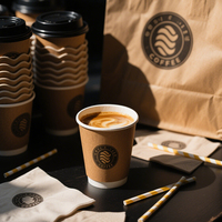 Gobelets à café en papier à double paroi personnalisés de 8 oz, 12 oz, 16 oz, 20 oz, pour boissons chaudes, jetables, à emporter, avec couvercles
