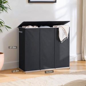 180L <b>Large</b> Laundry <b>Hamper</b> 3 Section with Lid Removable Bag Custom Collapsible Folding Dirty Clothes Laundry Basket Organizer - Product Image 3