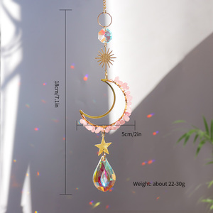 Премиальный натуральный хрустальный подвесной декор «Луна и Звезда» с колокольчиками, украшение из камня и кристаллов для дома и сада - Product Image 6