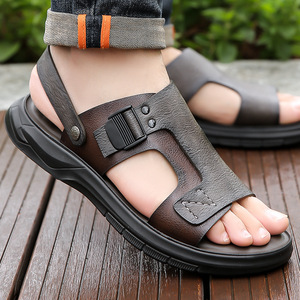 Sandalias de Verano para Hombre, de Cuero Genuino, Punta Abierta, Suela de Goma Antideslizante, Casuales para Exteriores - Product Image 3