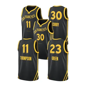 2024 New Golden State Schwarz 3 Paul 11 Thompson 23 Grün 30 Curry bedruckt genähtes Basketballtrikot