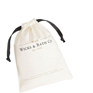Bolsa Pequeña de Lona con Cordón y Cinta Negra, Bolsa de Algodón Crudo Personalizada con Logotipo para Joyería y Cuidado de la Piel - Product Image 1