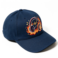 Casquette de baseball unisexe à six panneaux et visière incurvée avec logo personnalisé brodé en 3D, motif flamme et casque audio, vente en gros, avec sangle à boucle métallique