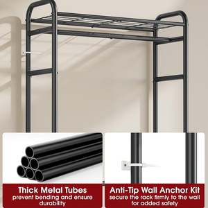 <span class=keywords><strong>Perchero</strong></span> Resistente a la Oxidación con Estantes, <span class=keywords><strong>Armario</strong></span> con Ruedas Bloqueables y Anclaje a la Pared para Dormitorio - Product Image 3
