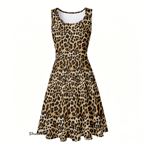 Abito Estivo con Motivo Animalier Audace, <span class=keywords><strong>Vestito</strong></span> Casual Senza Maniche a Linea A con Tasche, Abito da Festa Marrone <span class=keywords><strong>Leopardato</strong></span> - Product Image 2