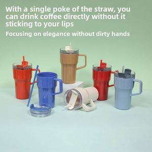Nouvelle tasse de voiture de 20 oz, grande capacité, en plastique monocouche avec paille et poignée, portable pour l'extérieur - Product Image 2