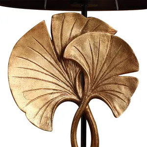 New Lamp Western New Design Ginkgo Leaf Shape Gold Retro Bedroom Table Lamp With Silk Lampshade