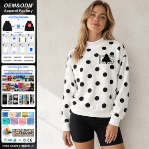 Sudadera de cuello alto de felpa francesa de algodón con apliques bordados y estampado de lunares, OEM y ODM - Product Image 1