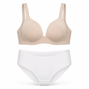 Ensemble de lingerie sans couture effet seconde peau rafraîchissant pour femme, une pièce, soutien-gorge et culotte découpés au laser, broderie, bonnet complet, avec armatures, respirant - Product Image 1
