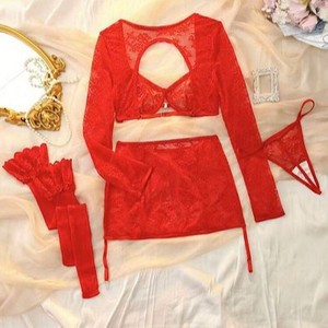 New Trend Embroidered Lace Long Sleeved Bra Panty Set Wholesale Backless Women Lingerie Set - Product Image 6