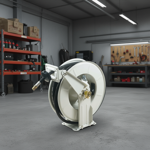 Carrete para manguera de combustible de 1/2 pulgada x 50 pies, con resorte, giratorio automático, retractor, de alta resistencia, de acero al carbono, para uso industrial con combustible y aceite. - Product Image 2