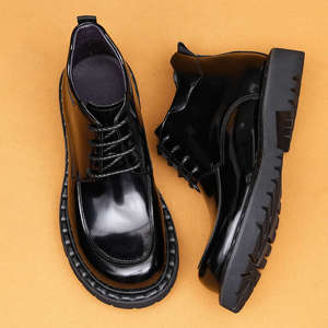 Chaussures Oxford pour hommes en cuir verni à bout rond, à lacets, couleur unie, semelle extérieure en caoutchouc antidérapante, pour le travail, toutes saisons, vente en gros - Product Image 2