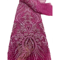NI.AI Haute Qualité Rose Couleur Tulle Perlé Net Dentelle Africaine avec Paillettes Tissu Brodé Dentelle pour Robe de Mariée