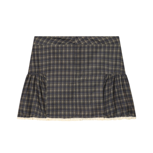Mini-<span class=keywords><strong>jupe</strong></span> décontractée à la mode pour femmes, avec fermeture éclair, imprimé à <span class=keywords><strong>carreaux</strong></span>, bas en dentelle, couleur grise - Product Image 1
