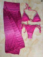 Stok cincin cetak rincian Wanita 3 potong pakaian renang segitiga atas Bikini Brasil dan rok tipis Set penutup pantai Ups S-XL