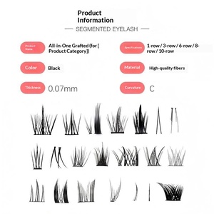 Faux cils semi-faits <span class=keywords><strong>à</strong></span> la main <span class=keywords><strong>à</strong></span> double pointe en poils synthétiques effet épi de blé, bande transparente en plastique, épaisseur 0,12 mm, tige naturelle rigide - Product Image 1