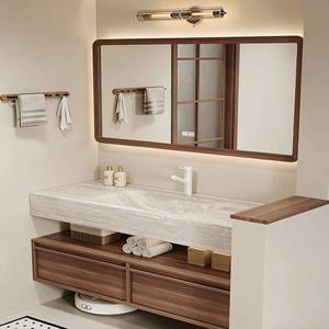 Mueble de baño con lavabo de pared, espejo inteligente antivaho de estilo extremadamente sencillo, con tablero de roca. - Product Image 3