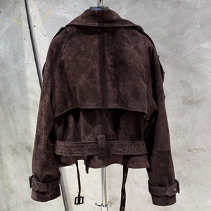 Double Breasted Vintage Black <strong>Jackets</strong> Genuine Sheep Leather <strong>Jacket</strong> Oversized Motor <strong>Women</strong> <strong>Jacket</strong> - Product Image 5