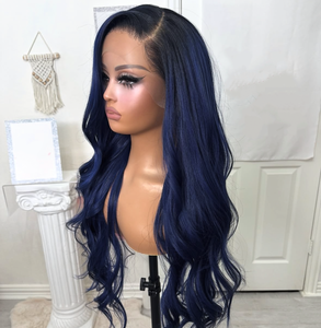 Cheveux vietnamiens Remy <span class=keywords><strong>bleu</strong></span> <span class=keywords><strong>foncé</strong></span> en gros, densité 150%, ondulation naturelle, cuticules alignées, double trame, devant transparent, racines foncées - Product Image 4